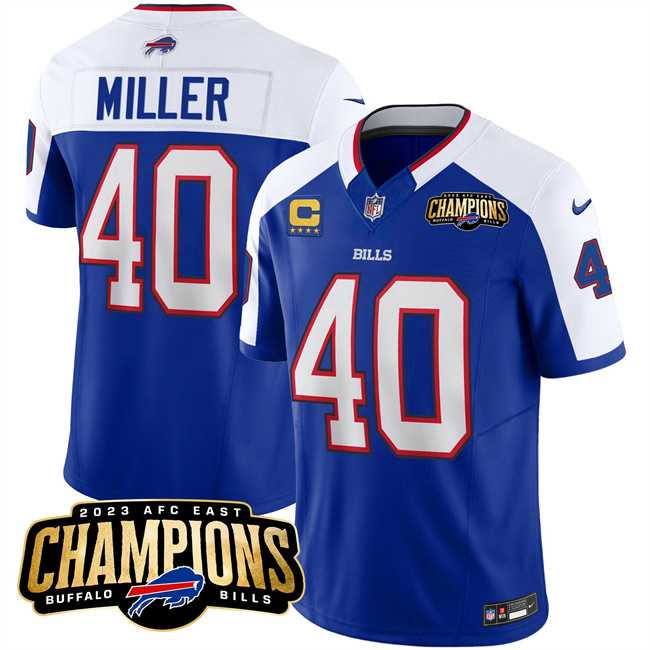Men & Women & Youth Buffalo Bills #40 Von Miller Blue White 2023 F.U.S.E. AFC East Champions With 4-star C Ptach Stitched Jersey->buffalo bills->NFL Jersey